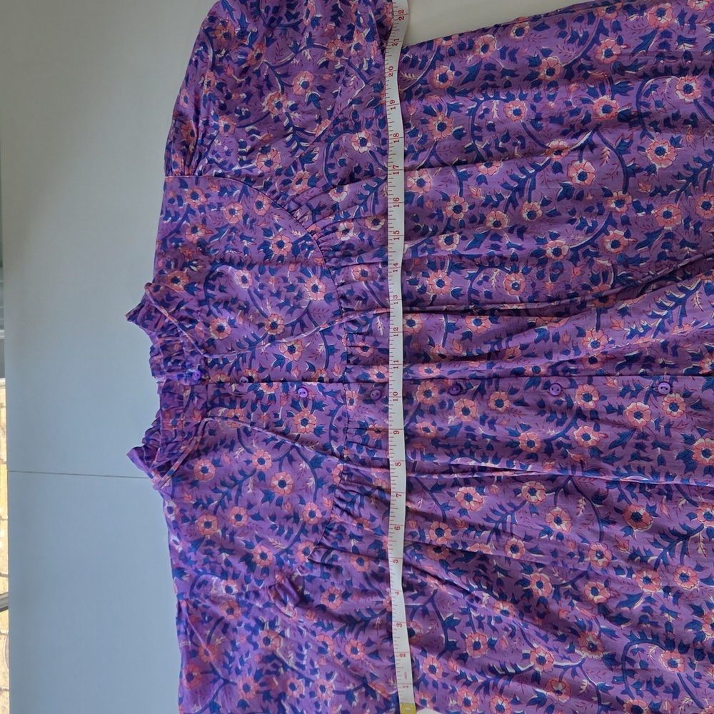 Emerson Fry India Collection Emmaline Blouse Floral Purple Pink Size XS Cotton - Picture 9 of 11
